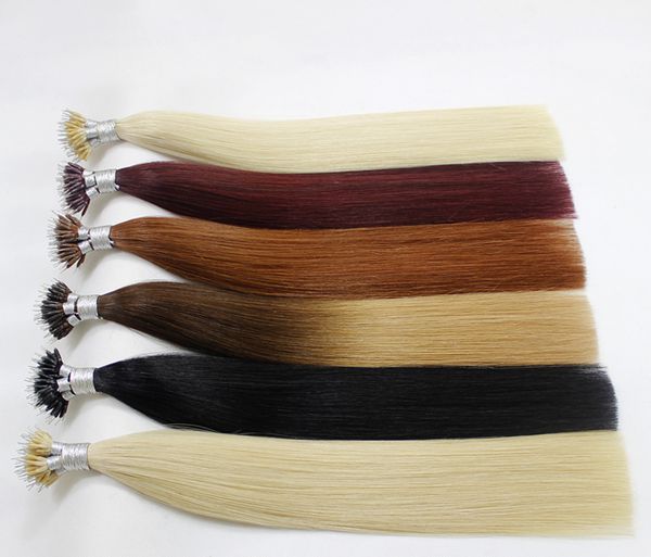 

remy nano ring links human hair extensions black brown blonde piano 1g/s keratin straight european micro beads hair 100g 14 colors