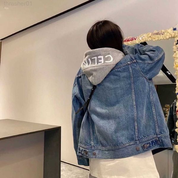 

men's jackets desigenr winter 2022 new ce fake sweater hooded wash blue jeans men women fashion streetwear coat, Black;brown