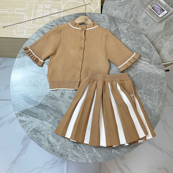 

children's clothing pile collar petal sleeve girls' set cotton girls' warm spring and autumn pleated skirt twopiece set g2208, White