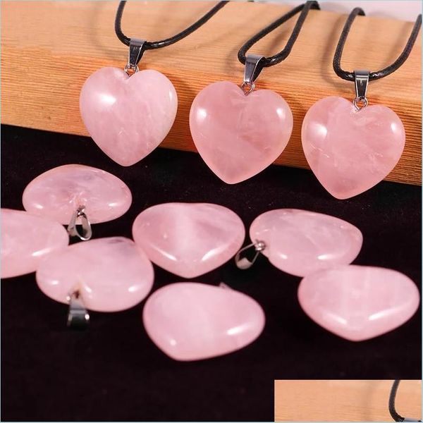 

pendant necklaces fashion heart rose quartz crystal pendant reiki healing chakra pendants necklace for women jewelry wholesale drop dhcnb, Silver