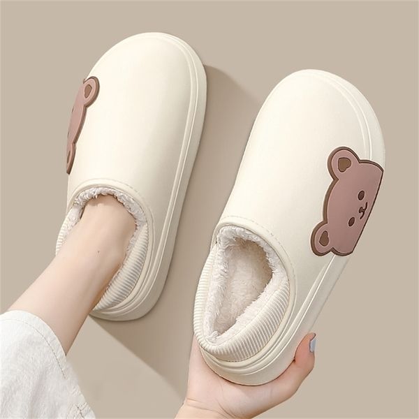 

slippers winter warm outdoor shoes waterproof women and men plush indoor heel wrap cozy home autumn thick bottom 221110, Black