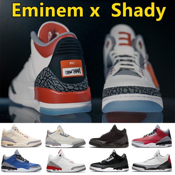 

jumpman 3 3s mens basketball shoes eminem x shady unc muslin black cat cool grey court purple racer blue fire red men trainers sports sneake