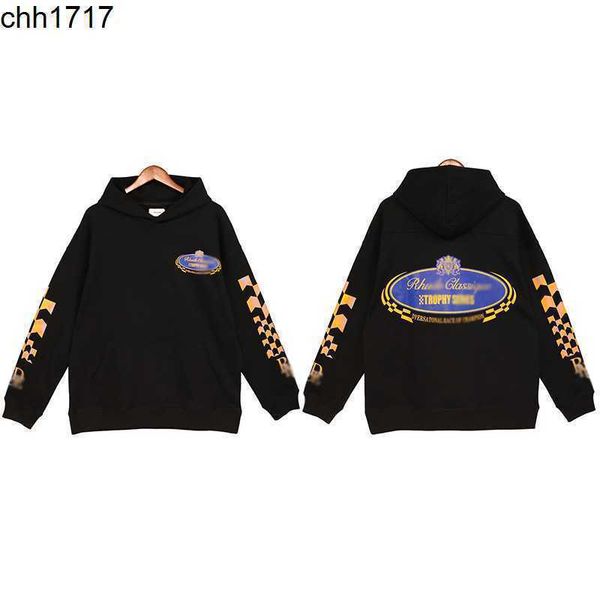 

letter printing american autumn and winter rhudes men's and women's new hooded oversize loose sweater coat trend, Black
