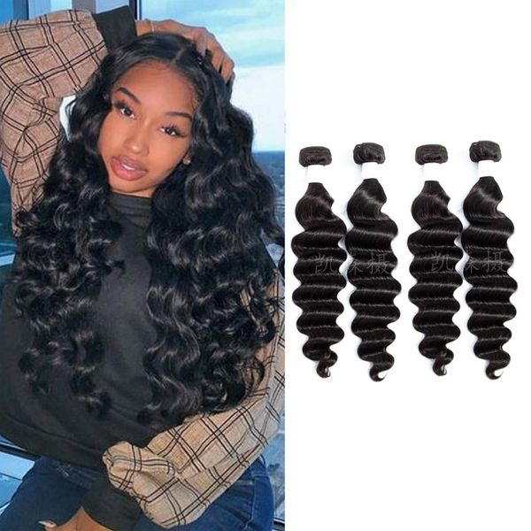 

loose deep 4 bundles brazilian human hair peruvian indian raw virgin double wefts natural color 10-30inch, Black