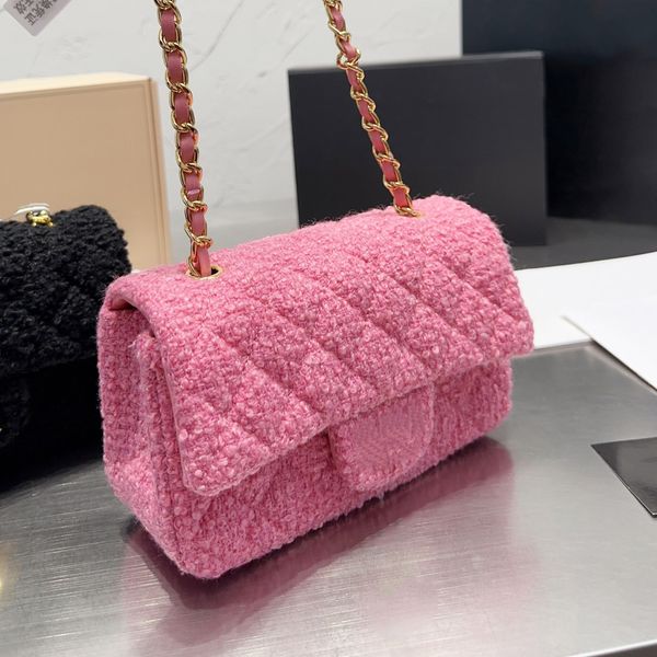 

womens tweed quilted flap designer bags pink black metal turnbuckle hardware leather chain crossbody bag classic matelasse french winter han