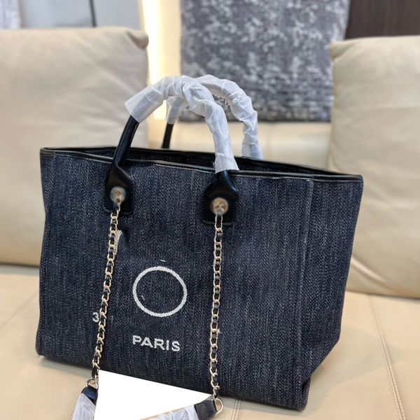 

womens deauville chain beach canvas maxi shopping bags handle totes large capacity fashion trend ladies leisure holiday handbags with coin p