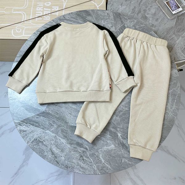 

children's spring and autumn clothing boys' suit long sleeve round neck sweater classic pattern casual pants twopiece set g220810, White