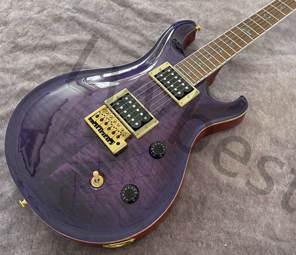 

electric guitar solid flame purple board black open pole gold pickups cnc arcshape