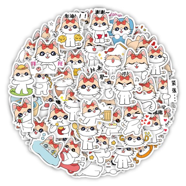 

50pcs cute cat stickers non-random for car bike luggage sticker lapskateboard motor water bottle snowboard wall decals kids gifts