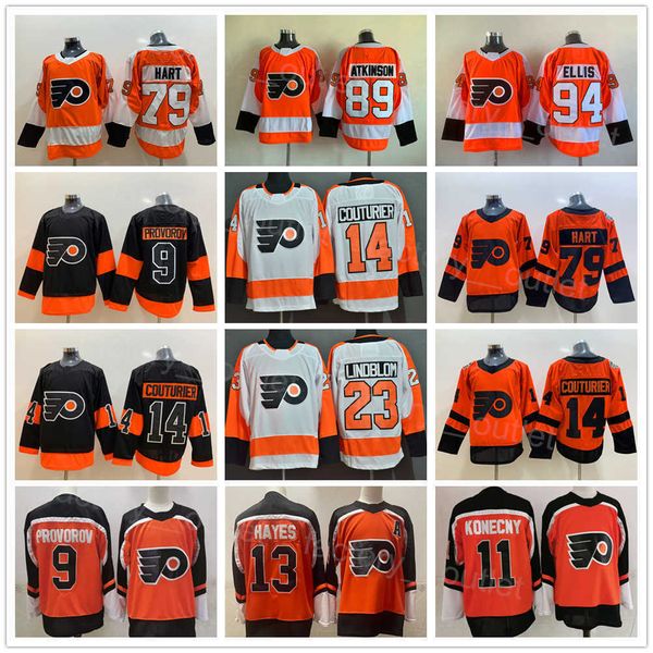 

philadelphia hockey''nhl''flyers 9 ivan provorov jersey reverse retro 14 sean couturier 79 carter hart 13 kevin hayes 11, Black;red