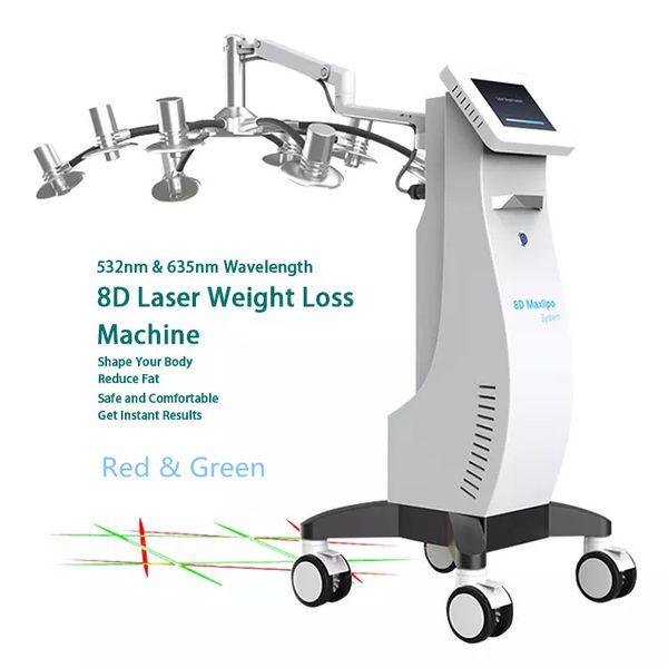 

8 treatment heads lipo-laser 8d 532nm lipolaser slimming 635nm red and green light dual laser maxlipo body slim fat cellulite reduction mach