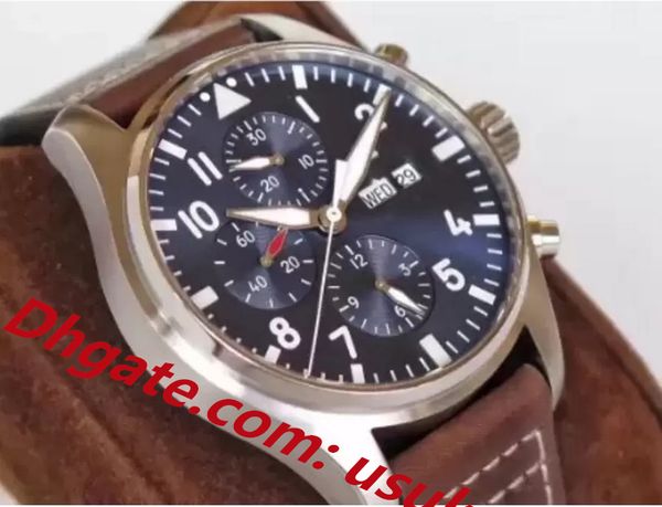 

classic men watch vk quartz chronograph pilots stainless steel daydate sapphire brown leather blue dial sport watches, Slivery;brown