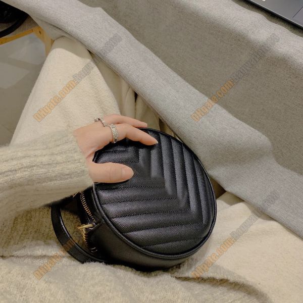 

luxury designer bag round caviar cowhide leather girls chain coin purse fashion women handbags gold hardware mini shoulder crossbody circula