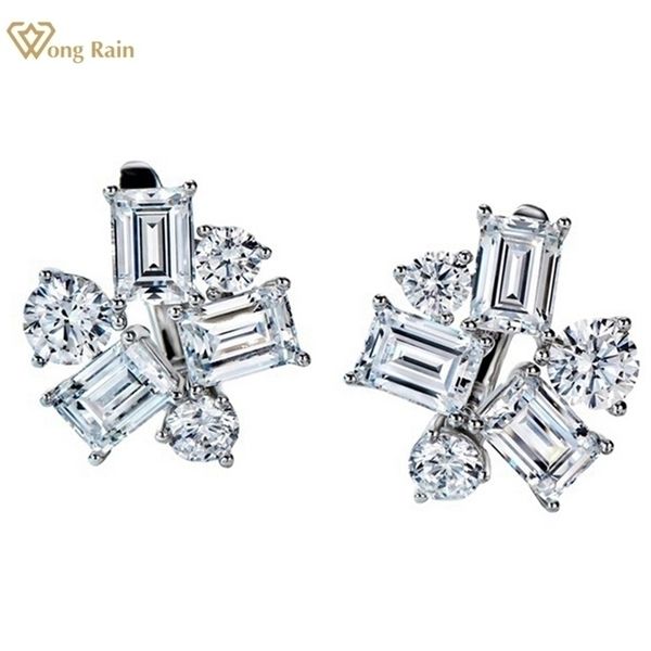 

stud wong rain luxury 925 sterling silver emerald cut created gemstone studs earrings wedding party fine jewelry wholesale 221109, Golden;silver