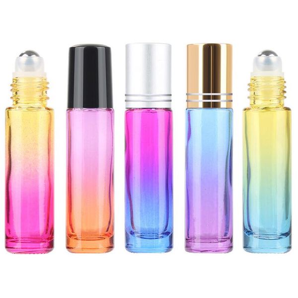 

200pcs 10ml gradient color roll on glass bottles for essential oils refillable perfume bottle deodorant containers