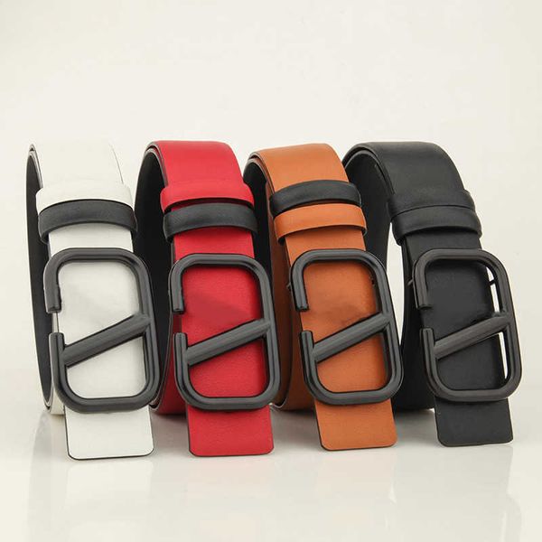 

mens womens leather belt 3.8cm letter v smooth buckle dress windbreaker decorative simple belt classic versatile, Black;brown