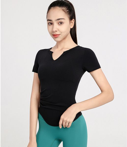 

ll-118 yoga t shirt women's sports short sleeve summer tee tight crop t-shirt v neck beauty back fitness woman 23ss