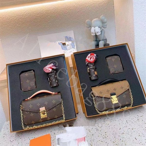 

2022 christmas gift box shoulder bags 3 in 1 crossbody chain messagener bag wallet purse shoulders strap ribbon fashion pu leather for women