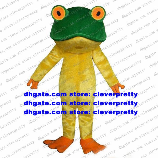 

frog toad bufonid bullfrog mascot costume cartoon character outfit performn acting prevalent prevailing zx982, Red;yellow