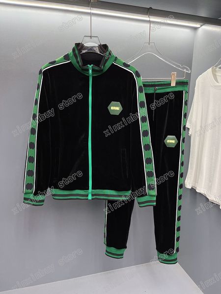 

xinxinbuy men designer coat jacket sets velvet leather label webbing letter embroidery cotton long sleeve women green black red khaki s-3xl, Black;brown