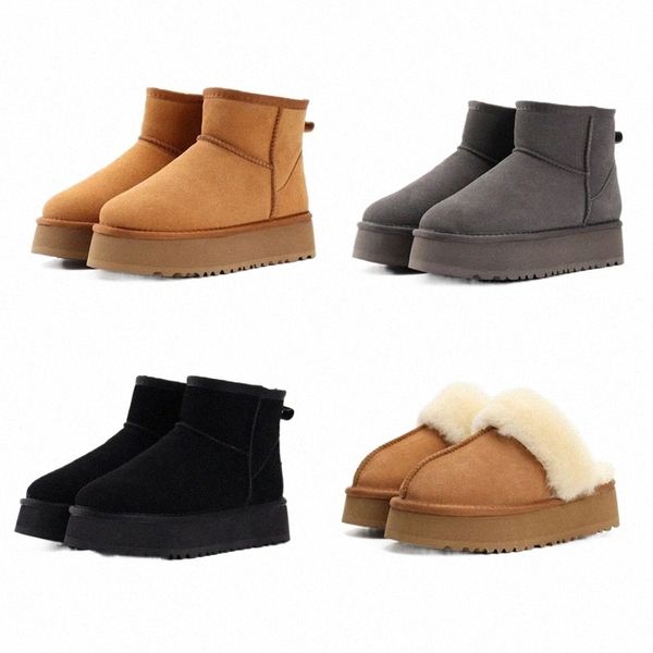 

snow boots designer women platform mini boot real leather thick bottom fur booties australia cowboy winter warm shoes eu43 61uz#, Black