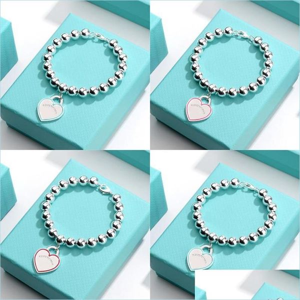 

charm bracelets charm bracelets heart design fine jewelry for women bead chain red blue pink bracelet pseiras famous drop delivery 2 dhrk9, Golden;silver