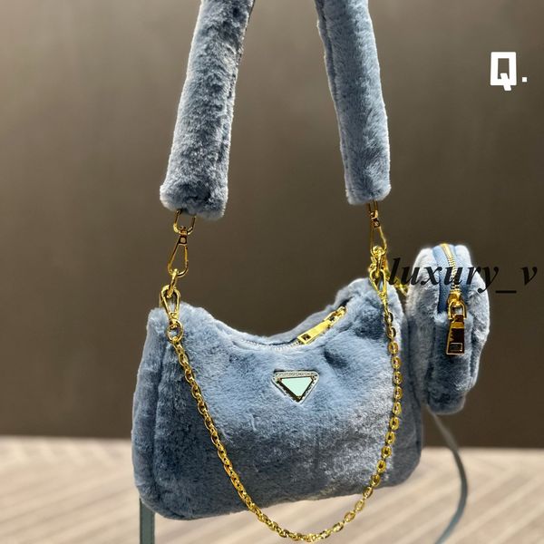 

designer fur hobos women shoulder bag baguette lady wool bags multiple solid color winter plush totes faux fur shopper purses