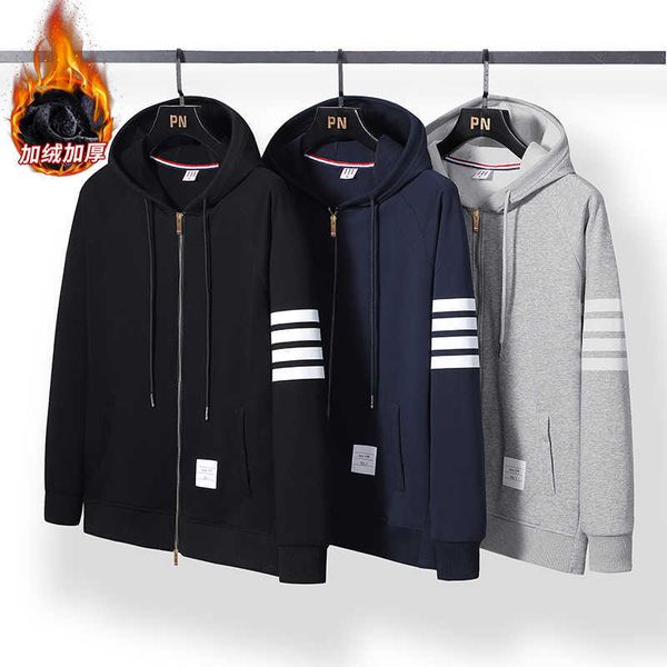 

fleece 2022 new winter men's hoodies super warm fleece thicken sweatshirts zipper hoodie men loose hoody for male 6ttx, Black