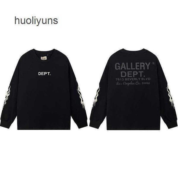 

streetwear galleryes mens t dept shirts letters flame arm long sleeve t-shirt for men, White;black