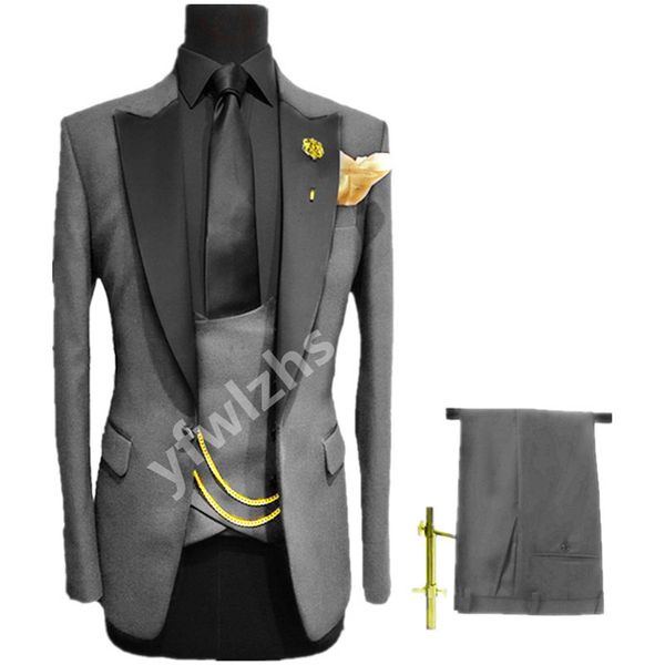 

handsome one button groomsmen peak lapel groom tuxedos mens wedding dress man jacket blazer prom dinner suits jacket pants tie vest w1059, Black;gray