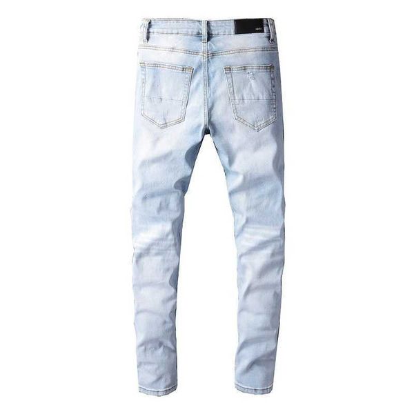 

men's jeans amri ripped pants fashion hip hop version high street blue hole patch micro elastic large slim fit 699 denim do23 miri blac