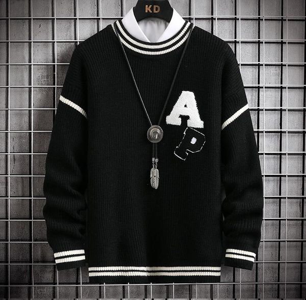 

men's sweaters new fall winter handsome letter printed thick warm pullover sweaters christmas jumpers, White;black