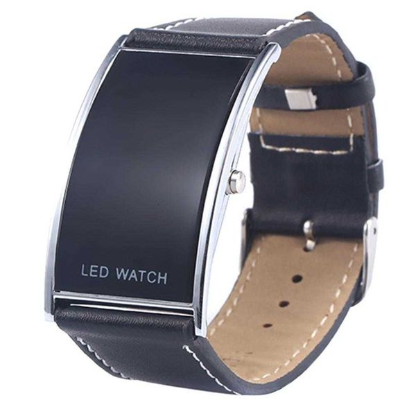 

watches mens luxury led digital date rectangle dial faux leather strap wrist watch montre homme ue9o, Slivery;brown