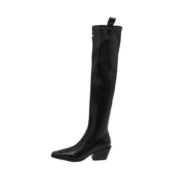 

boots over knee boots for women in autumn and winter 2022 new cross flower high tube pointed over elastic thick heel 220914, Black