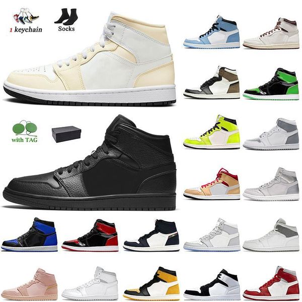 

1s og mens basketball shoes jumpman 1 mid paris white triple black smoke grey women men sneakers patent bred green obsidian unc sports illus