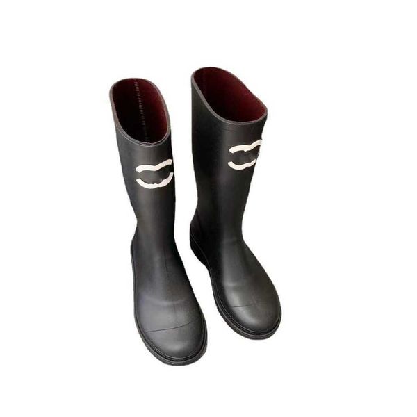 

boots leather tube rain boots women thigh high heel version red inner long knee length rubber shoes winter thick soled 220923, Black
