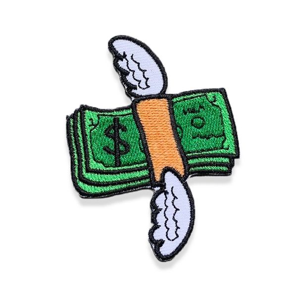 

flying money funny embroidery patches sewing notions for jackets hoodies shirts iron on custom patch, Black