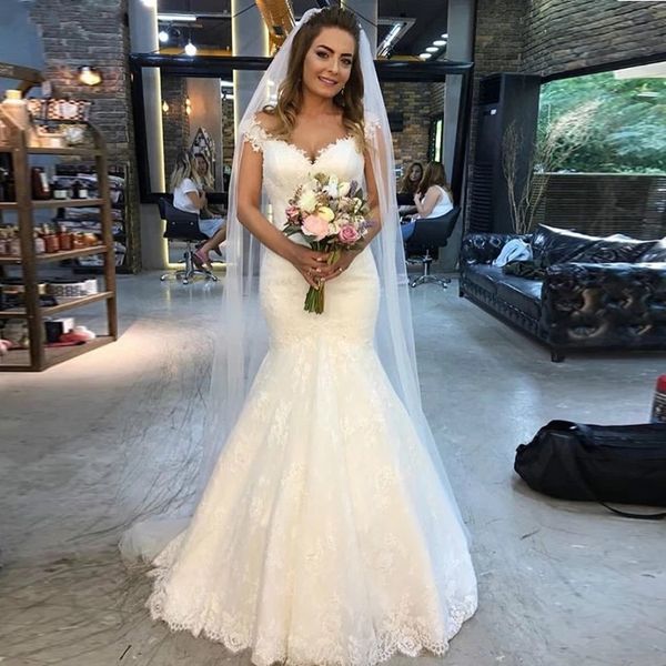 

off-shoulder mermaid wedding dresses vestido de noiva fashion sweetheart lace appliques elegant formal bride dress, White
