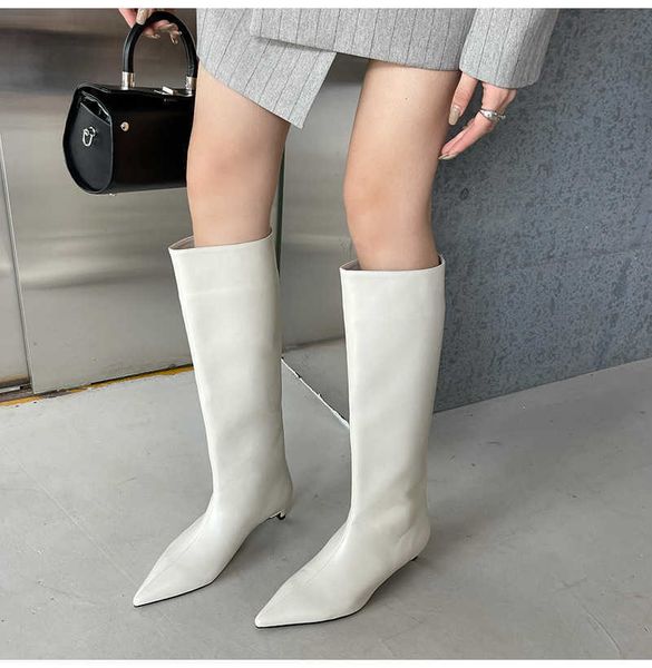 

lady boots women shoes new product winter simple fashionable wide korean version pointed sleeve high soft leather cat heel, Black