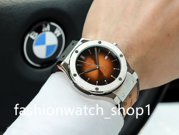 

new men's luxury automatic mechanical movement movement time accuracy meter diameter 45mm mineral high strength abrasion resistant ston, Slivery;brown