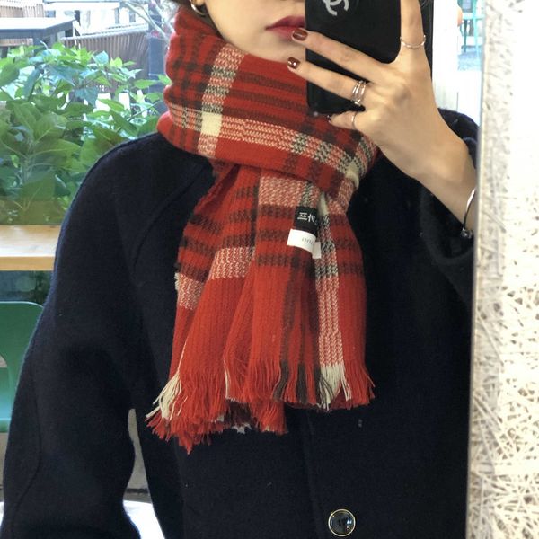 

new doublesided plaid scarf womens winter korean version versatile knitted bib for students in autumn and winter, Blue;gray