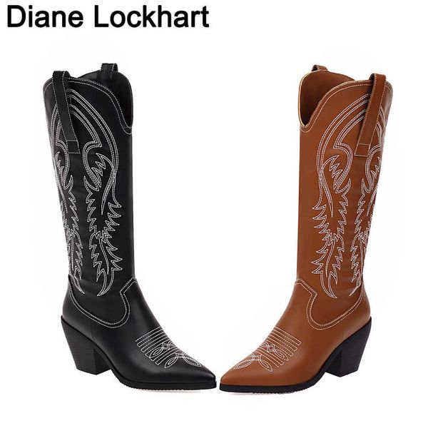 

boots retro women knee high boots leather riding boots medieval western cowgirl boot autumn winter pointed toe woman cossacks bootsg221111, Black