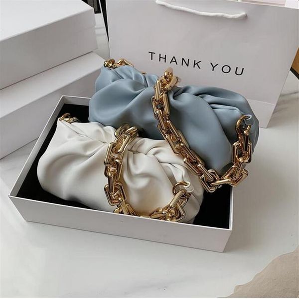 

fashion shoulder underarm bag female 2020 popular new summer fold wide gold chain clouds white228e