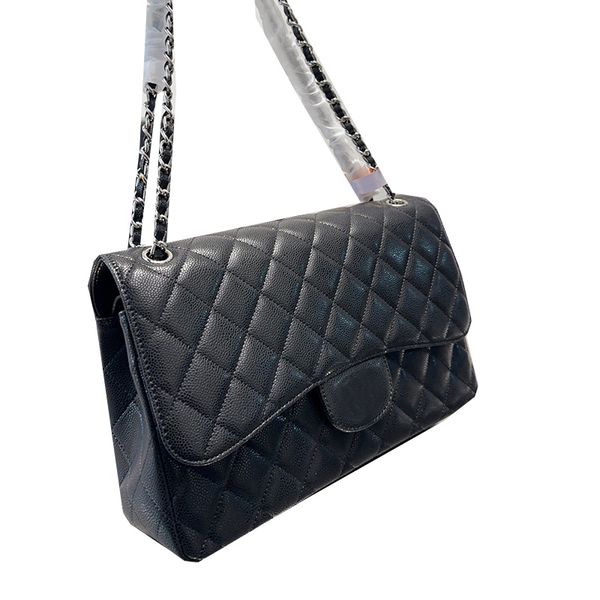 

womens classic double flap jumbo quilted bags caviar leather calfskin/lambskin gold/silver metal hardware matelasse chain crossbody shoulder