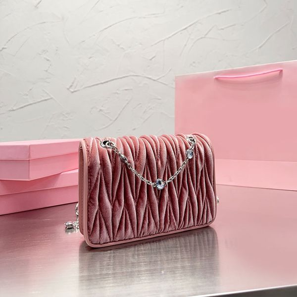 

velour shoulder bag clutch pouch metal chain crossbody bags fashion pleated handbags purse flap magnetic buckle cell phone pocket cross body