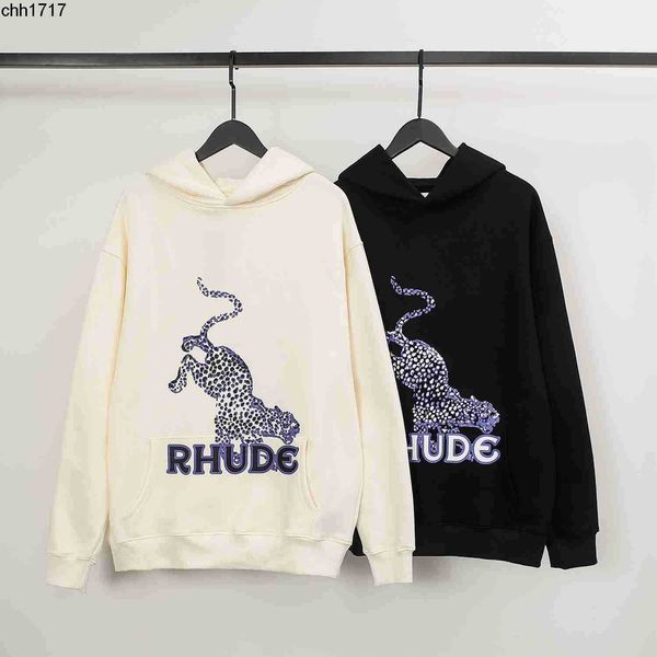 

autumn winter 2022 new rhudes leopard print couple loose casual hoodie, Black