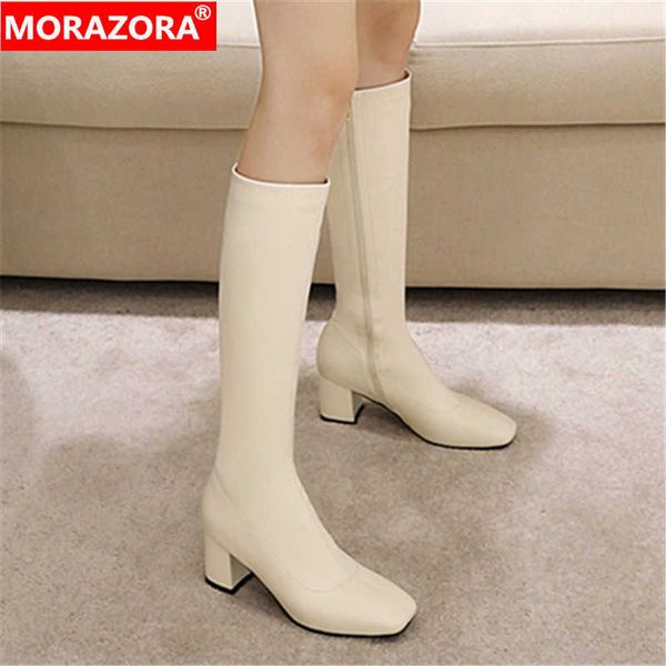 

boots morazora 2020 big size 33-48 winter knee high boots fashion high heels square toe ladies shoes solid color women bootsg221111, Black