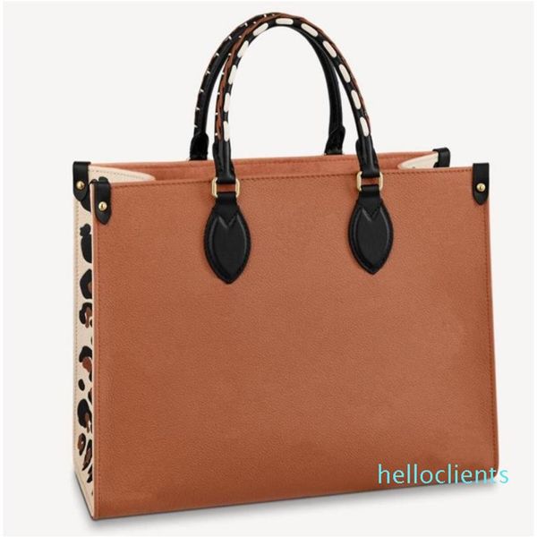 

2022 fashion womens bag outdoor ladies shopping bags totes bags classic logo embossed cheetah print design large capacity 35cm hig170n