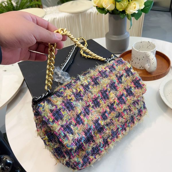 

womens 19 series quilted tweed bags knitting wool check purse with chain handle totes crossbody shoulder pocket with serial number designer