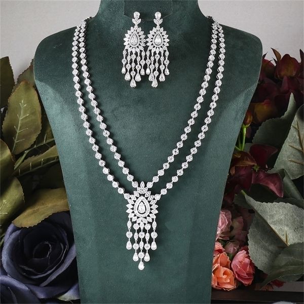 

wedding jewelry sets janekelly 2pcs bridal zirconia full for women party luxury dubai nigeria cz crystal necklace 221109, Slivery;golden
